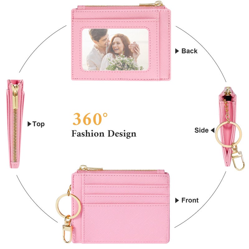 Sodsay RFID Wallet Women Card Case Slim Front Pocket Wallet for Women Credit Card Holder with Keychain(CH Pink) - Image 4